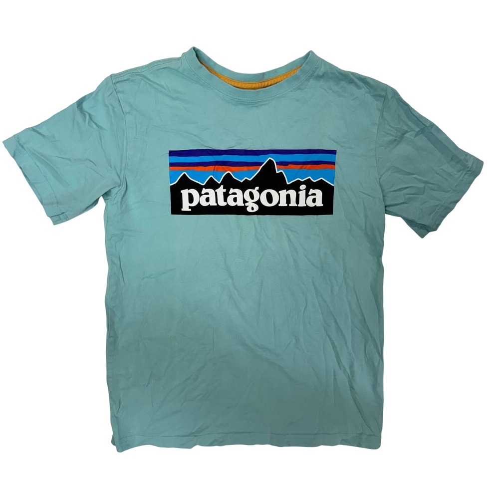 Patagonia Kids Boys ROC Cotton P-6 Logo T-Shirt Blue Size M 10